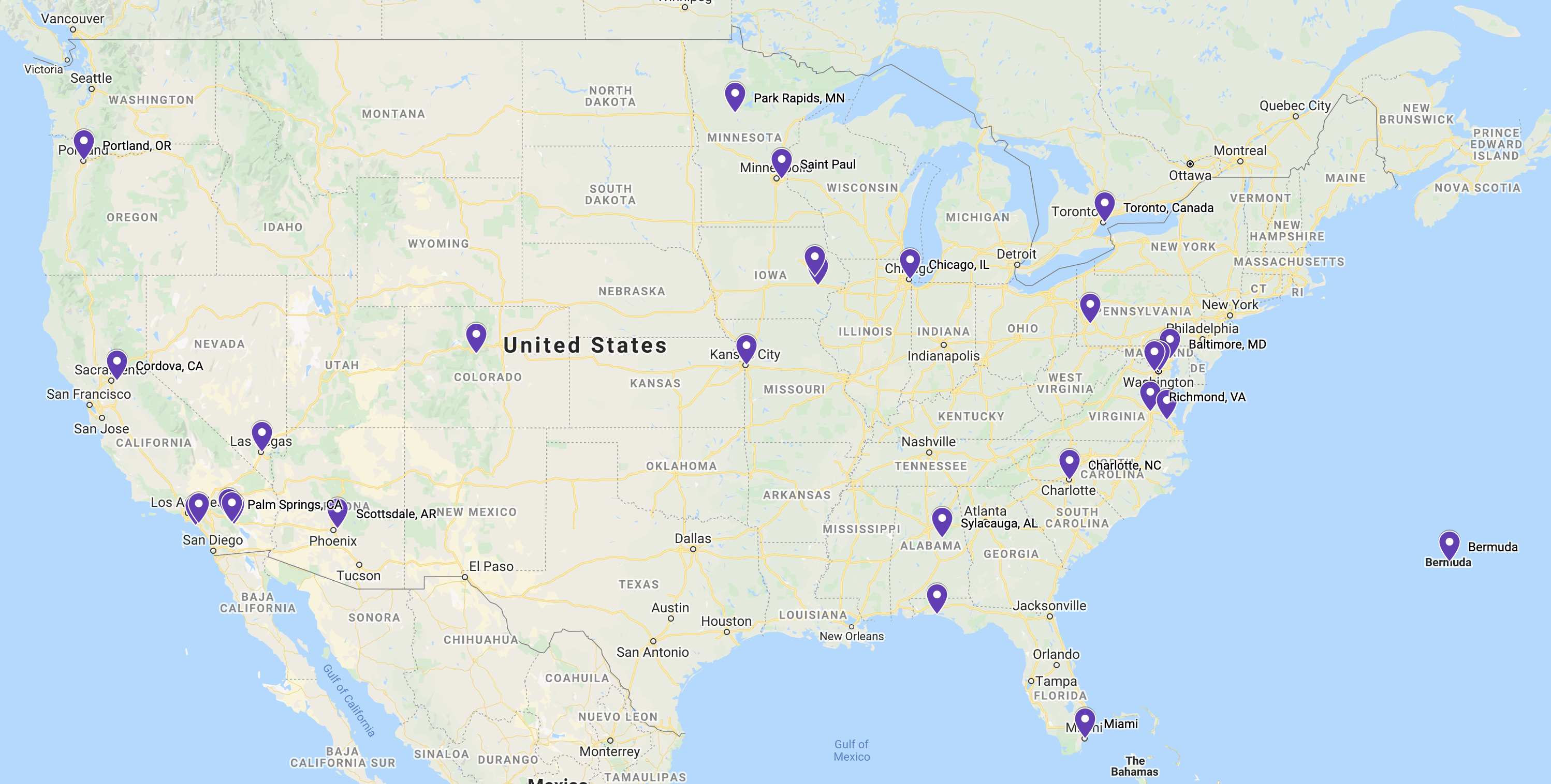Map of Dr. Hughes speaking locations